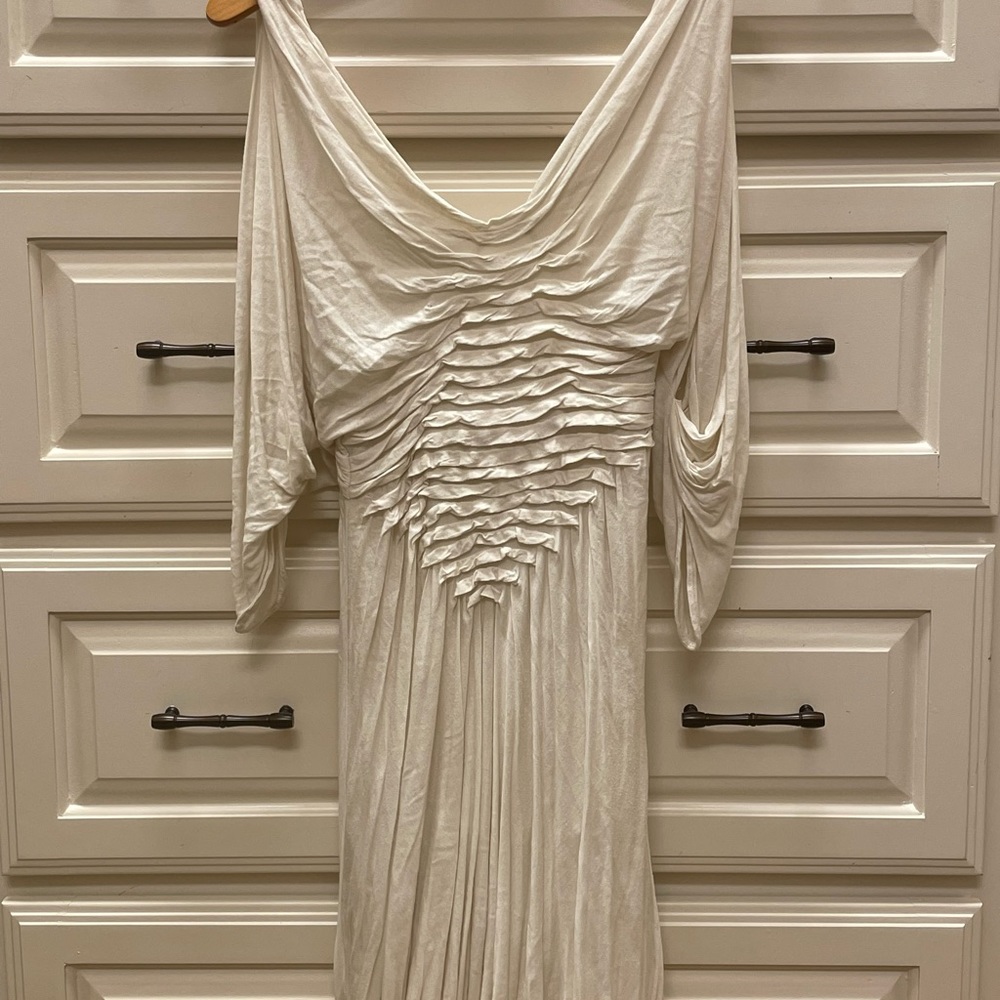 BCBG Max Azria Roman Style Gathered Bottom Beige Dress Size XXS